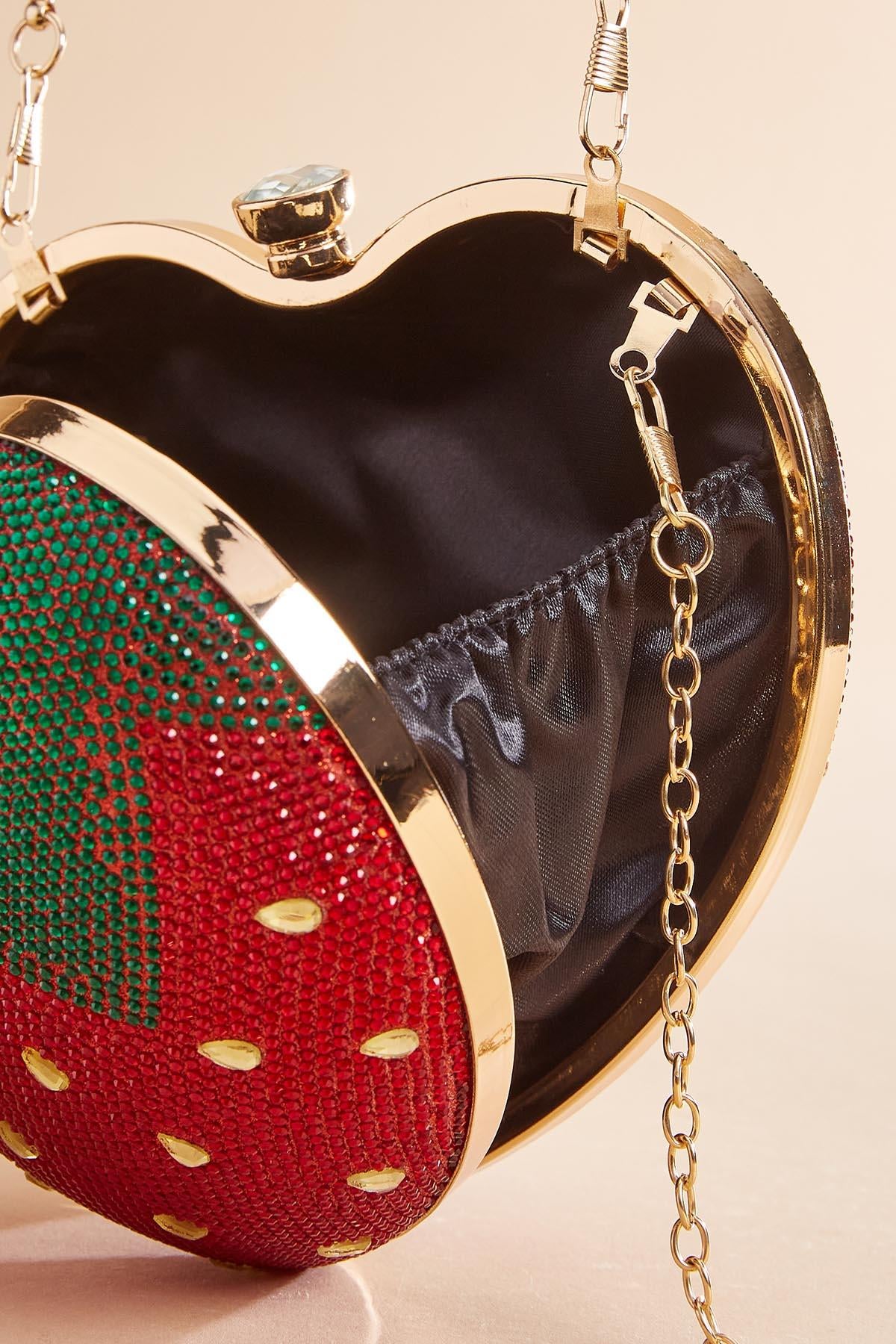 Versona strawberry embellished clutch RED