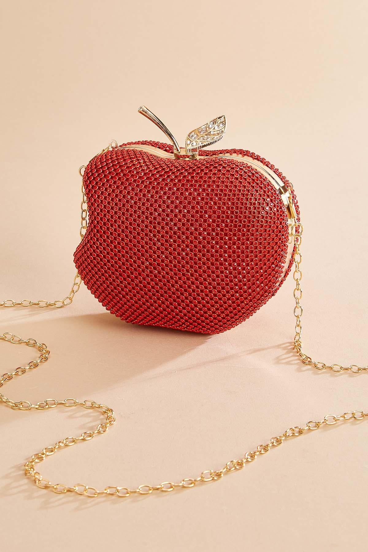 Versona rhinestone embellished apple clutch RED