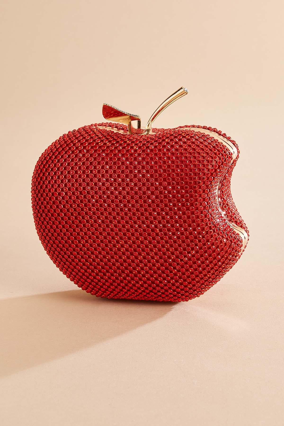 Versona rhinestone embellished apple clutch RED