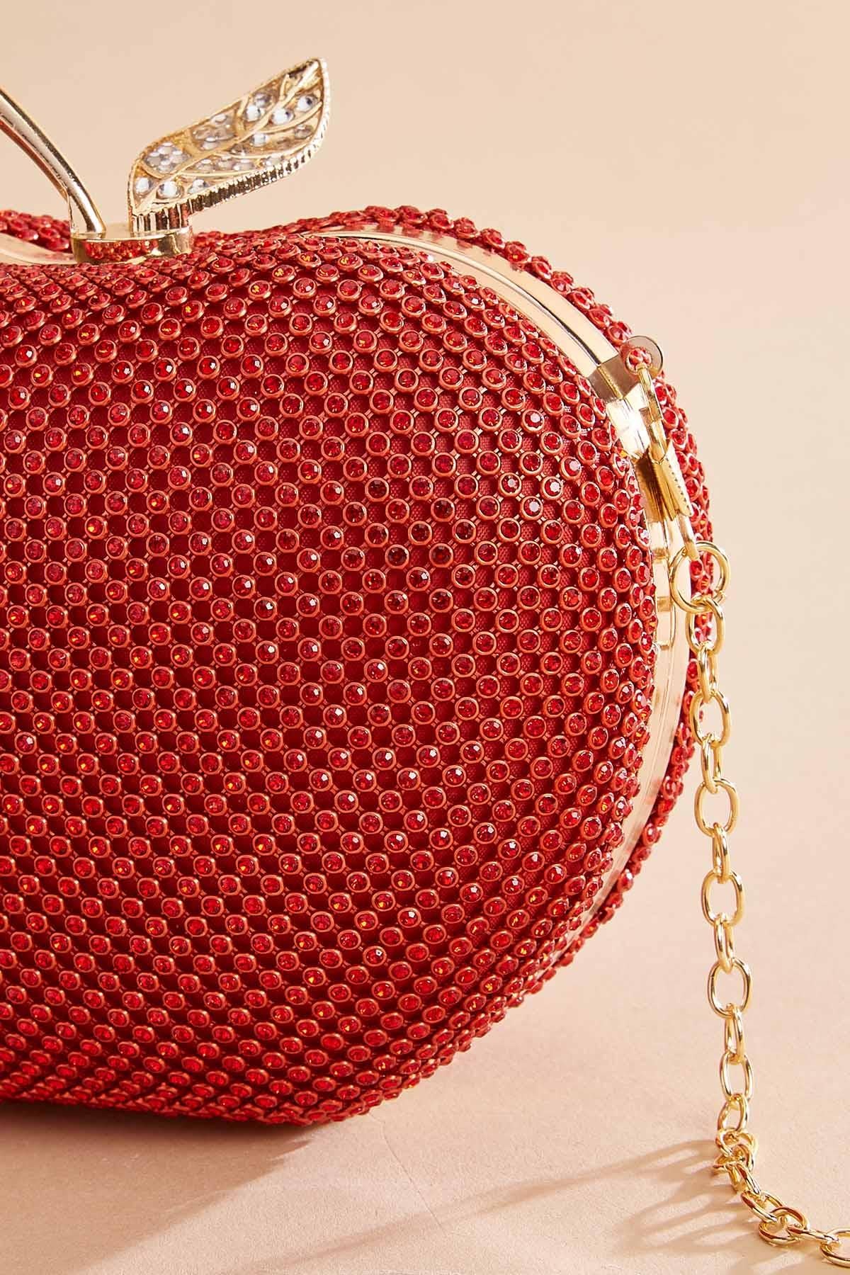 Versona rhinestone embellished apple clutch RED
