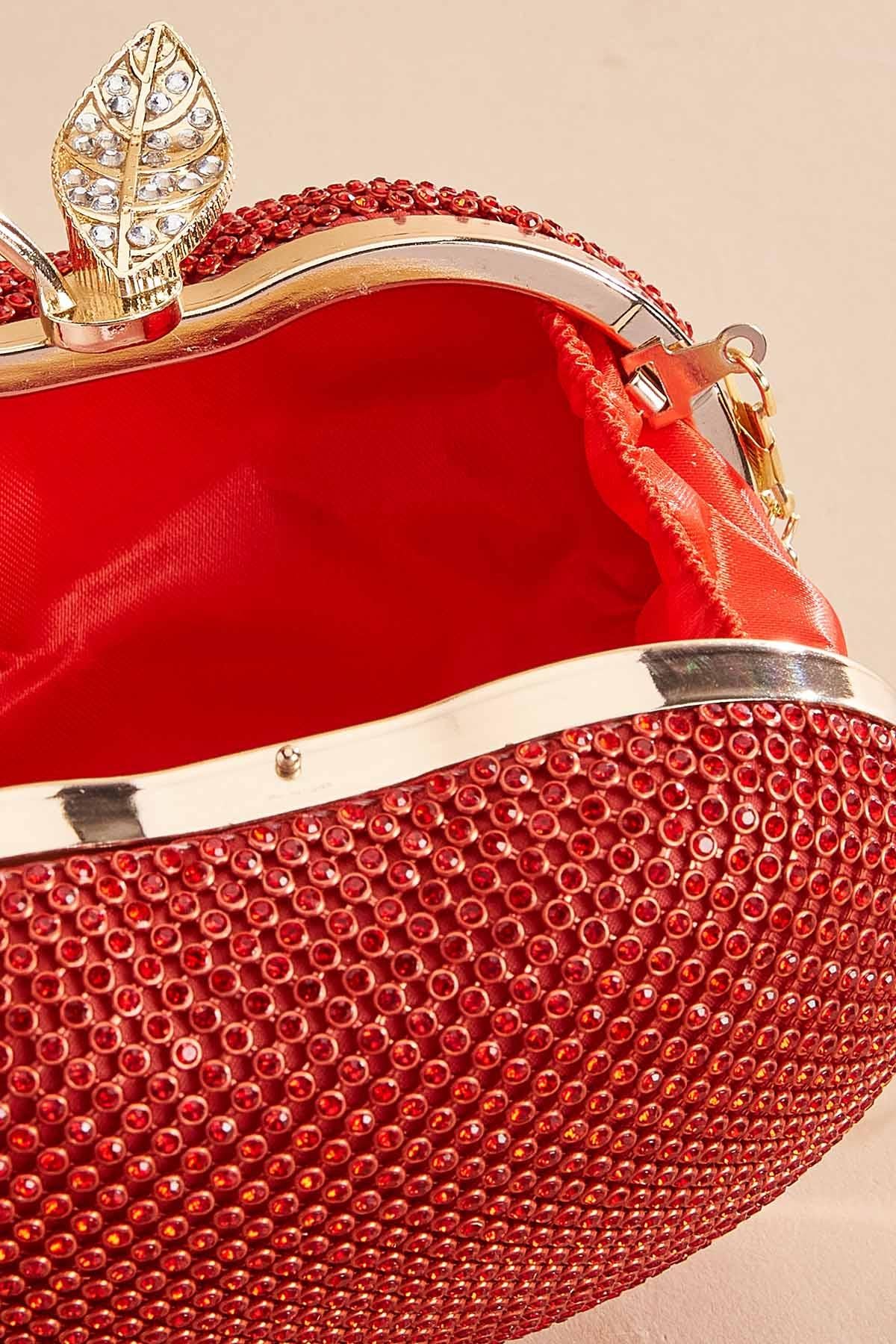 Versona rhinestone embellished apple clutch RED