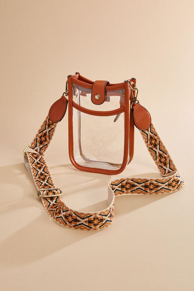 Versona guitar strap clear cellphone bag COGNAC