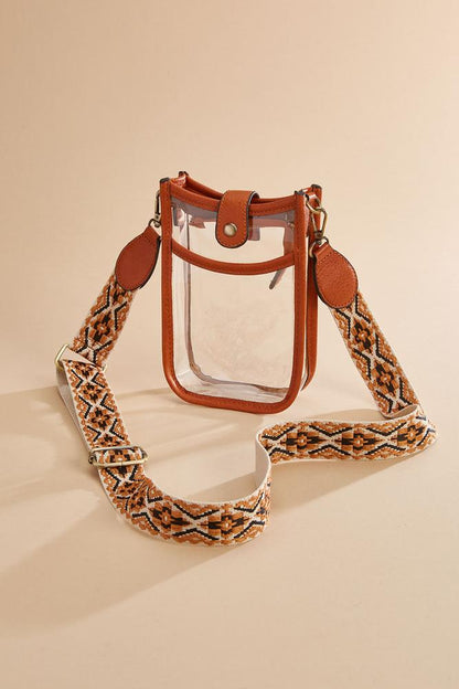 Versona guitar strap clear cellphone bag COGNAC