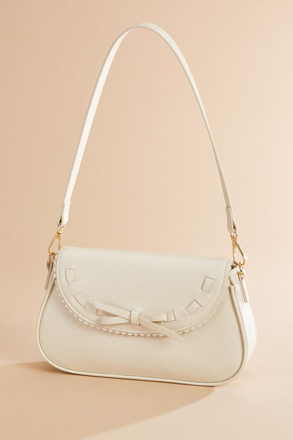 Versona faux leather lace trim bag IVORY