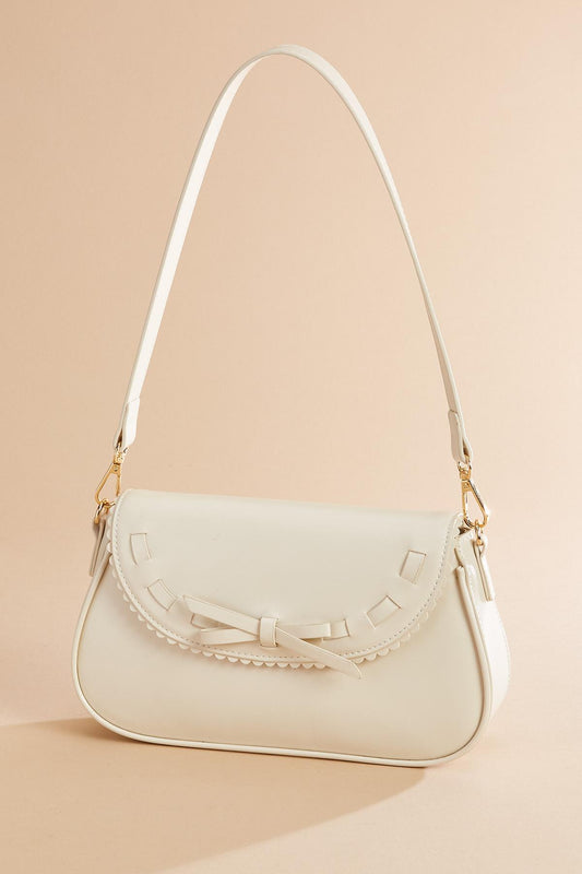 Versona faux leather lace trim bag IVORY