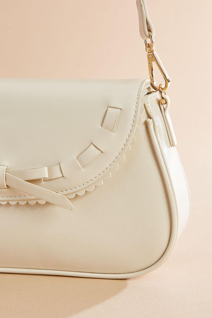 Versona faux leather lace trim bag IVORY