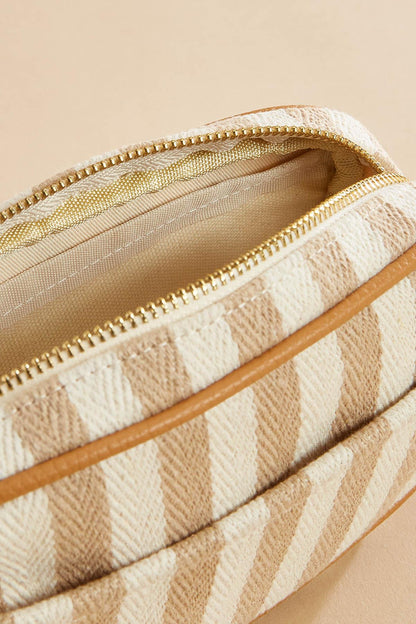 Versona striped fabric strawberry charm crossbody TAN