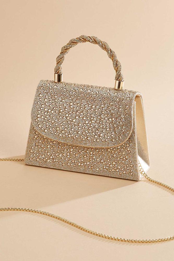 Versona champagne beaded twist handle satchel CHAMPAGNE_BEIGE