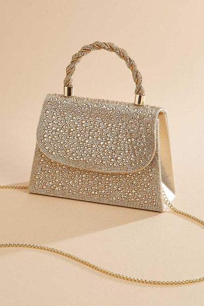 Versona champagne beaded twist handle satchel CHAMPAGNE_BEIGE