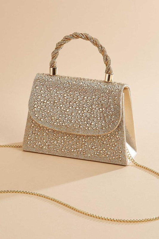 Versona champagne beaded twist handle satchel CHAMPAGNE_BEIGE
