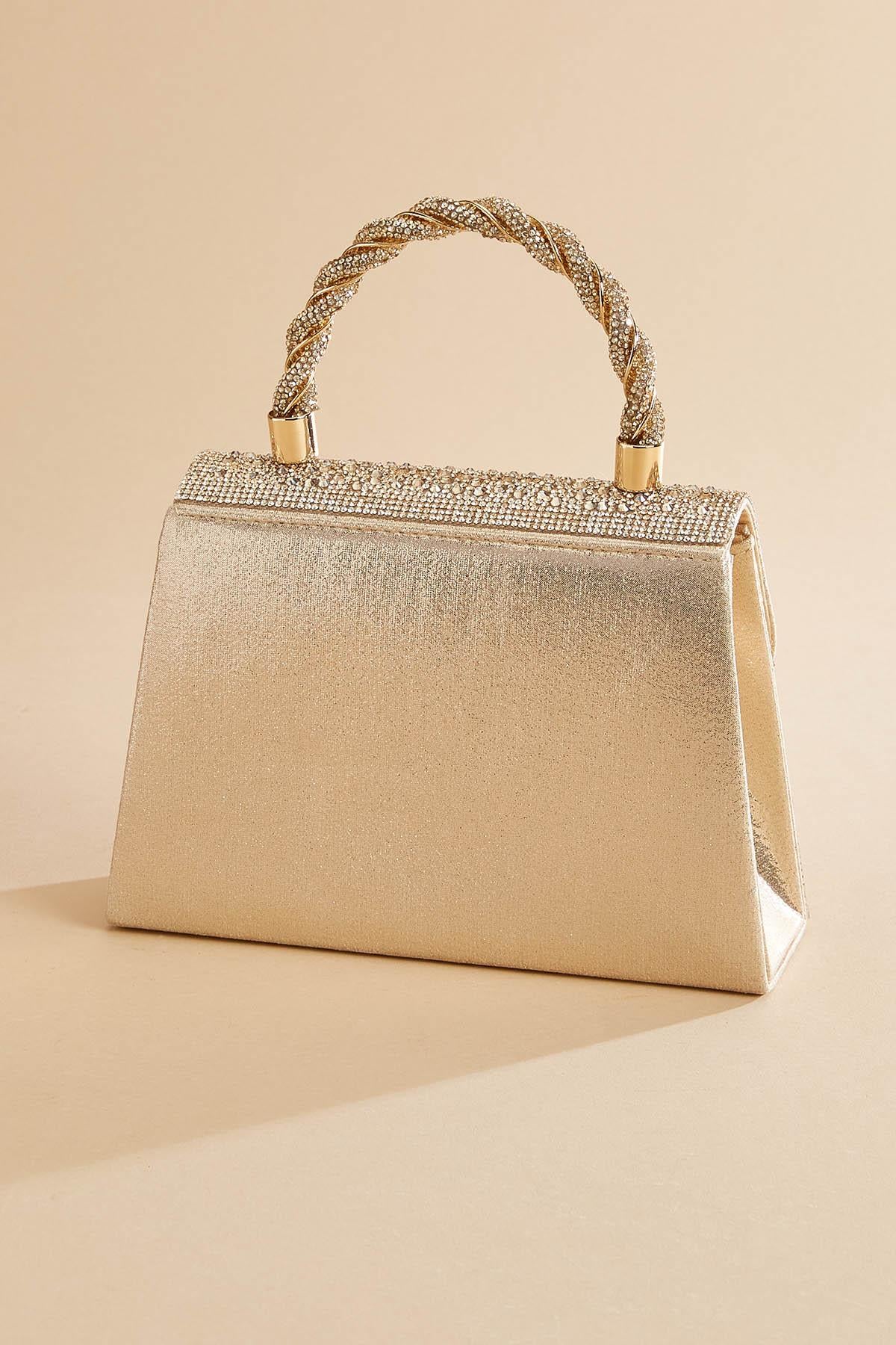 Versona champagne beaded twist handle satchel CHAMPAGNE_BEIGE