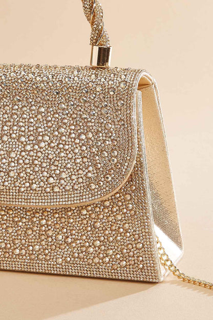 Versona champagne beaded twist handle satchel CHAMPAGNE_BEIGE