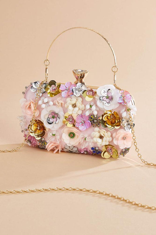 Versona floral embellished clutch PINK