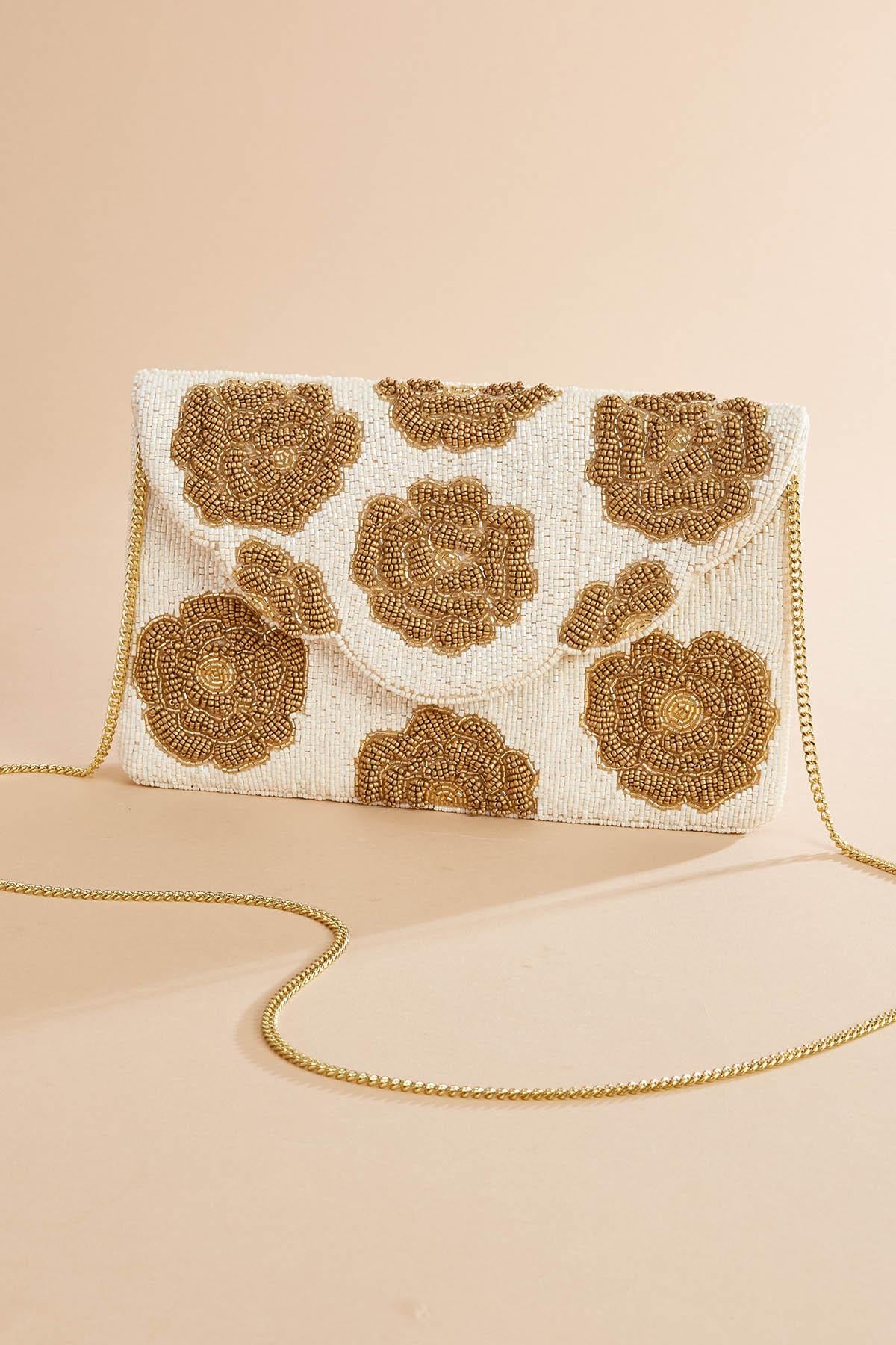 Versona gold beaded rosette clutch MULTI
