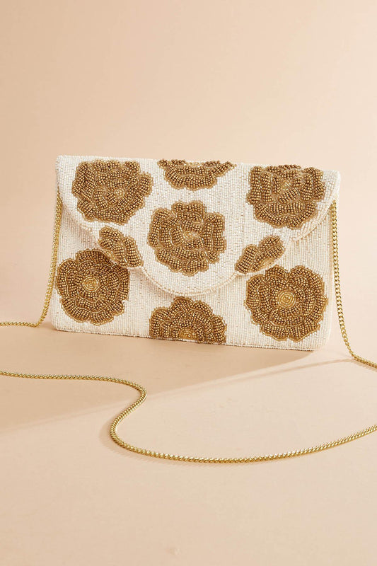 Versona gold beaded rosette clutch MULTI