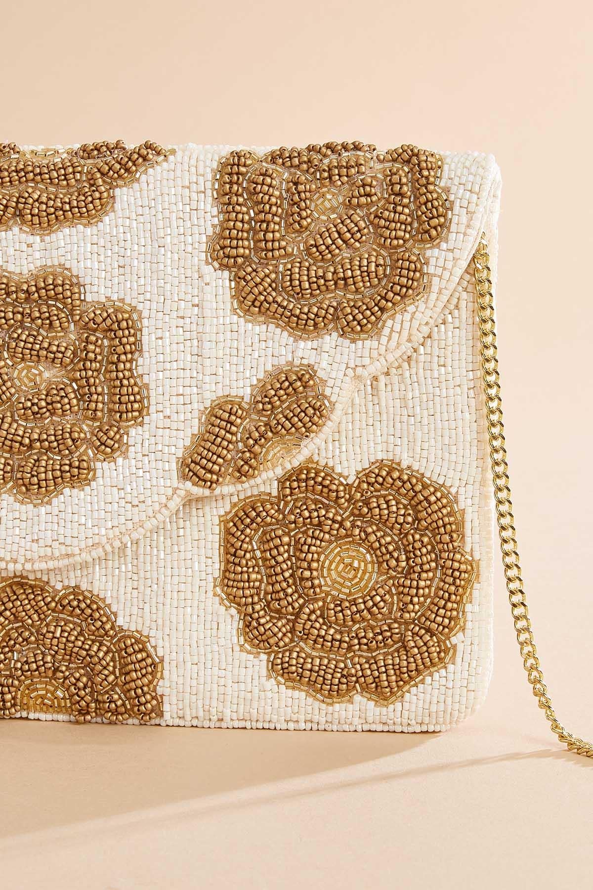 Versona gold beaded rosette clutch MULTI