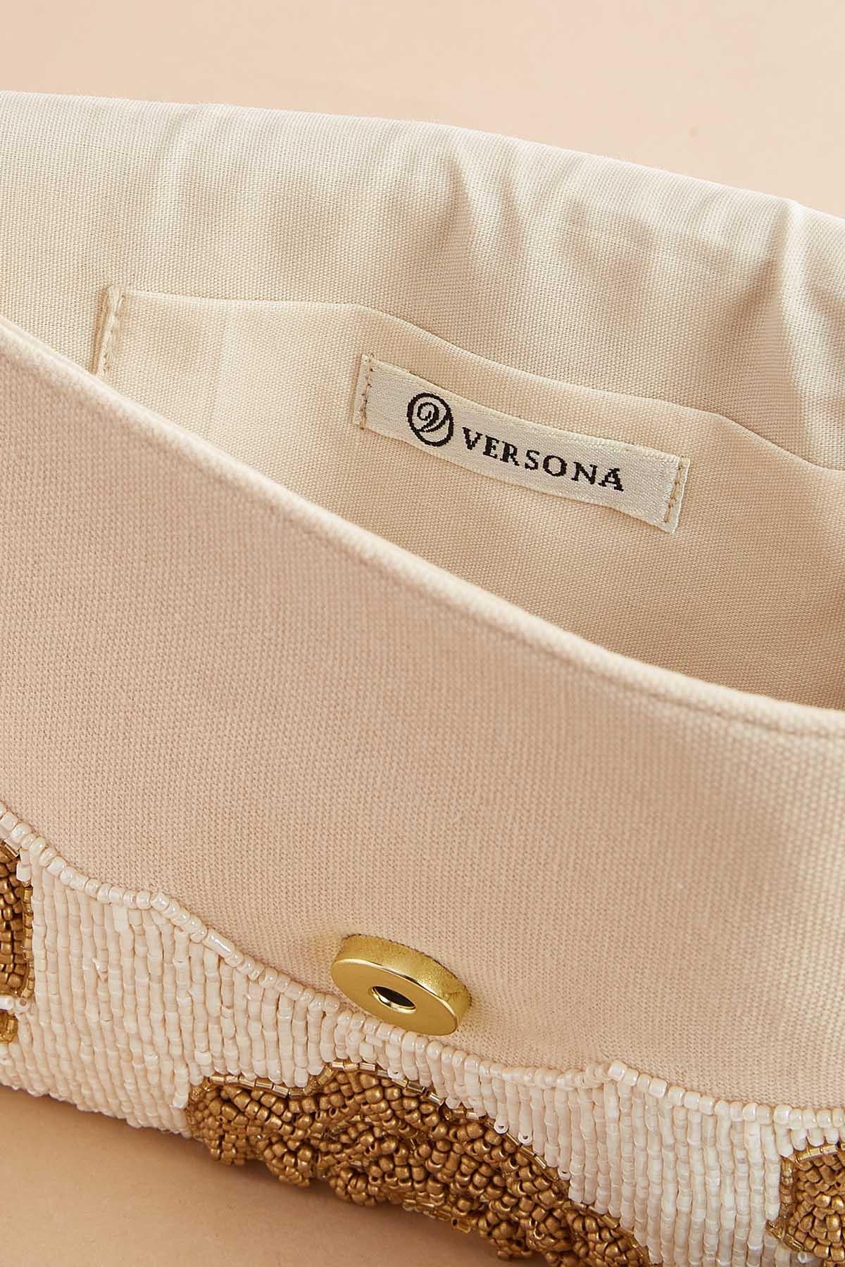 Versona gold beaded rosette clutch MULTI