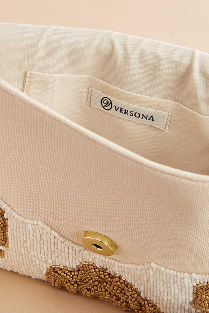 Versona gold beaded rosette clutch MULTI