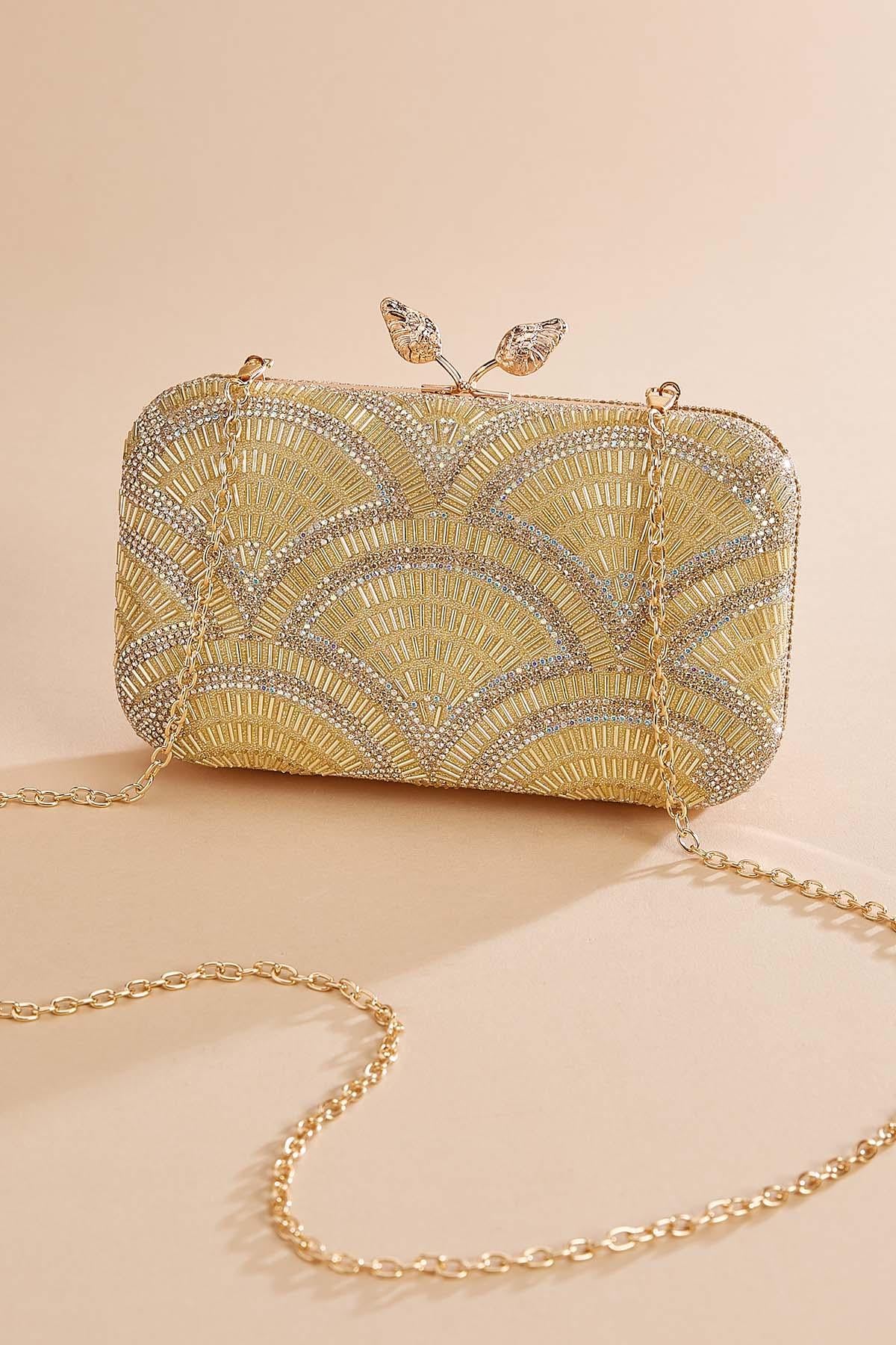 Versona art deco embellished clutch CHAMPAGNE_BEIGE