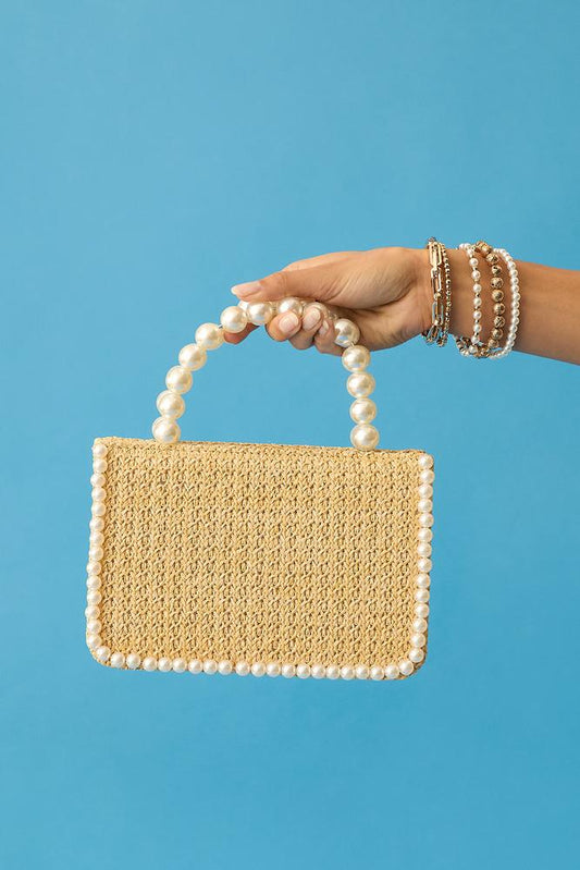 Versona pearl trim raffia bag NATURAL