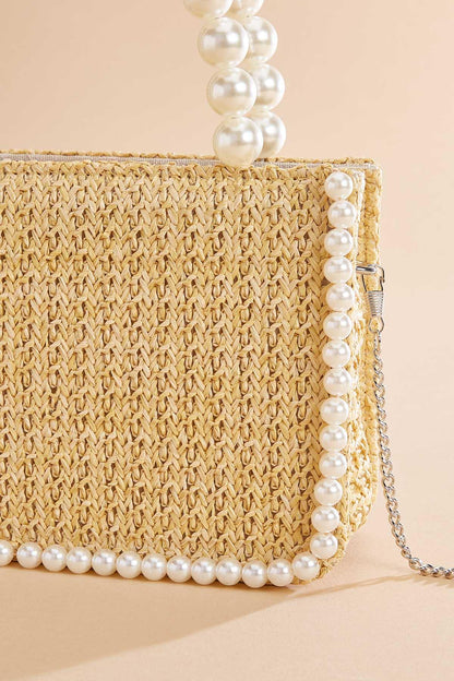 Versona pearl trim raffia bag NATURAL