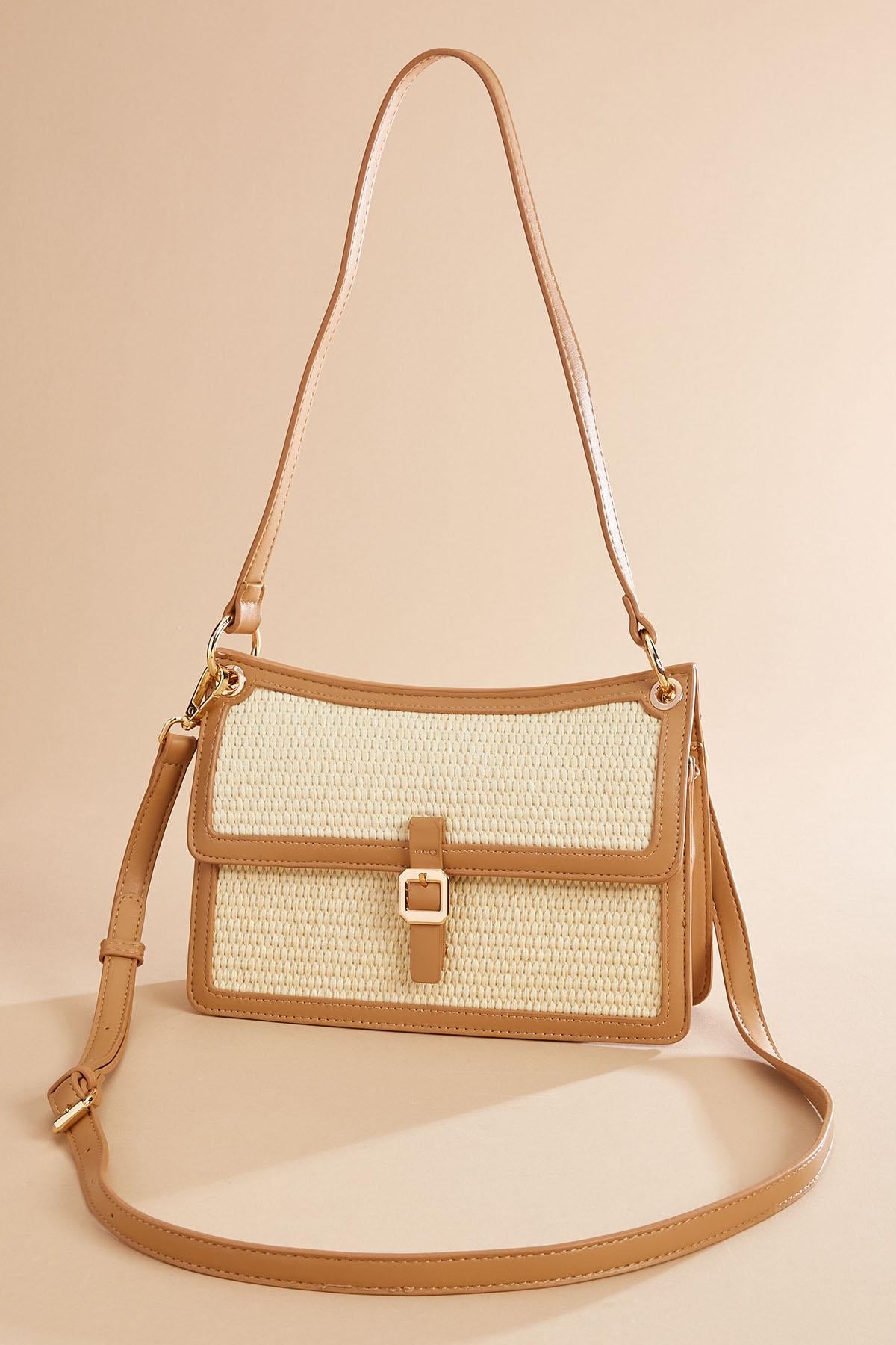 Versona faux leather contrast trim bag CREAM