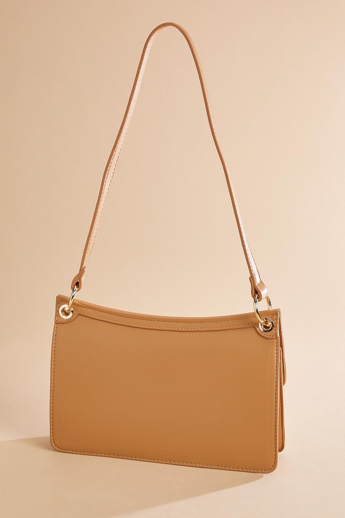 Versona faux leather contrast trim bag CREAM