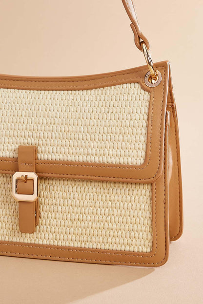 Versona faux leather contrast trim bag CREAM