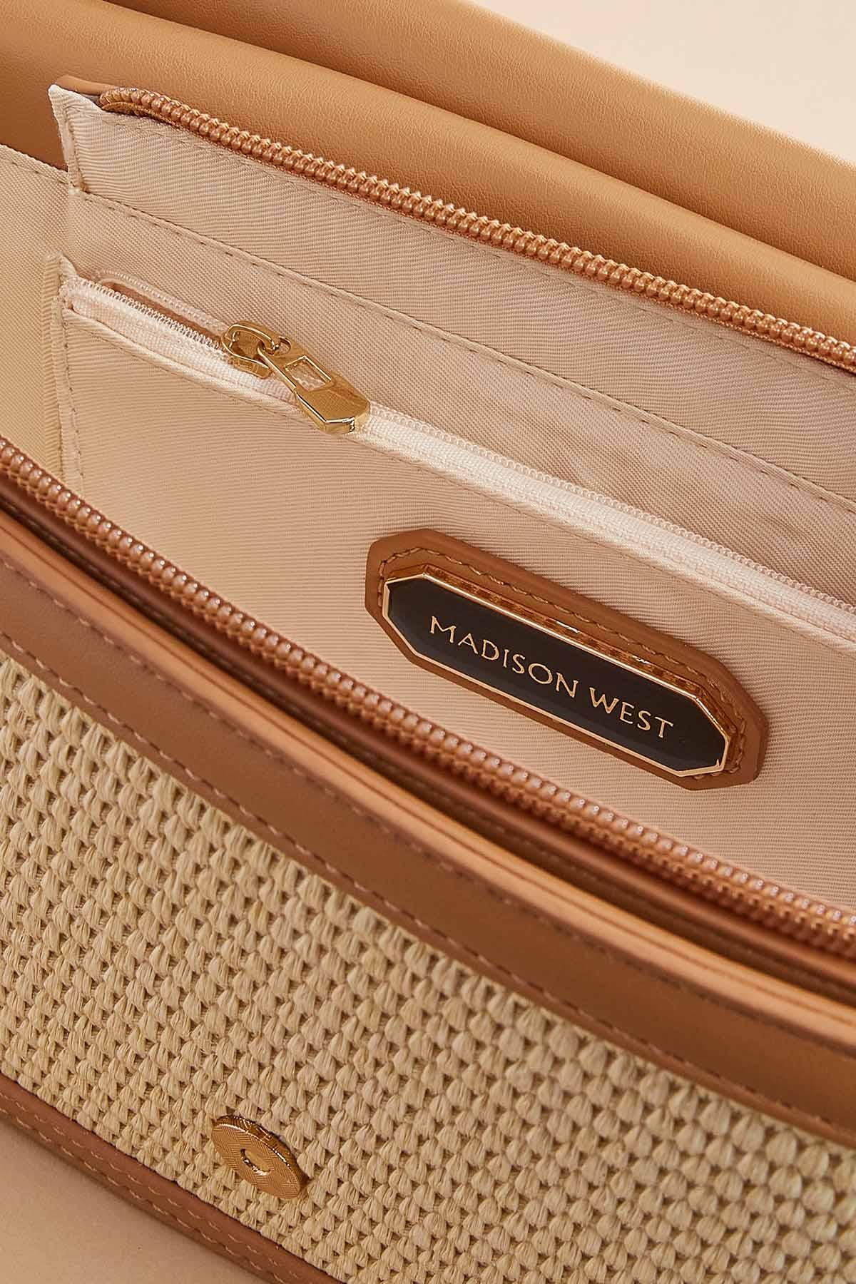 Versona faux leather contrast trim bag CREAM