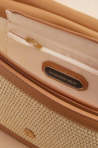 Versona faux leather contrast trim bag CREAM