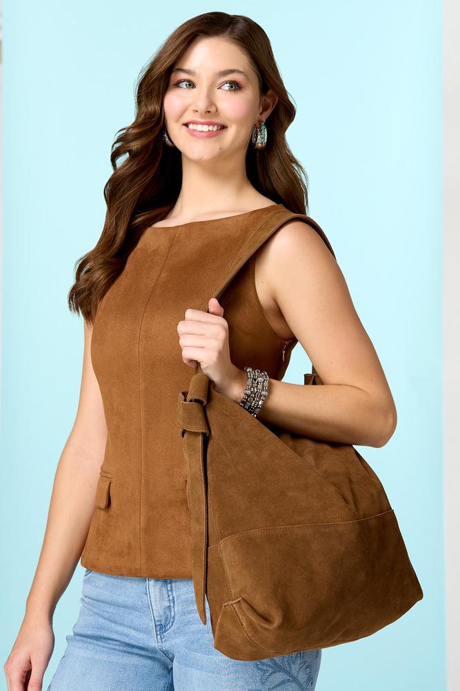 Versona genuine suede hobo bag set COFFEE_BEAN