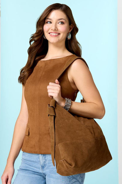 Versona genuine suede hobo bag set COFFEE_BEAN