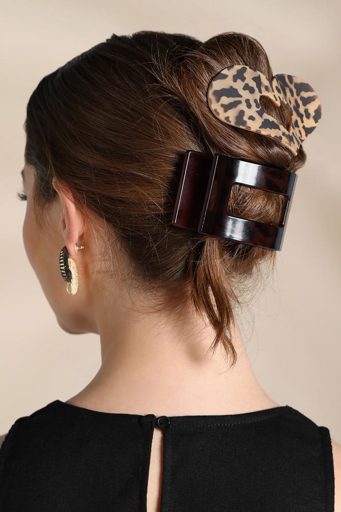 Versona flat heart claw clip set BROWN