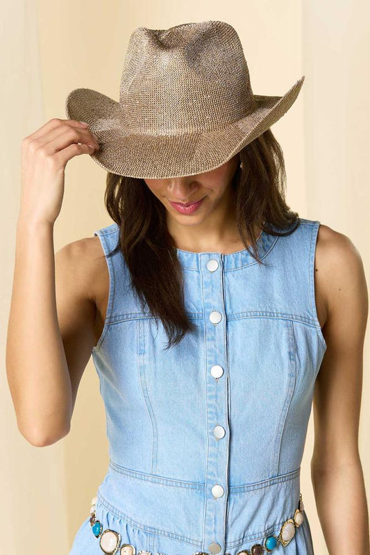 Versona gold sequin cowboy hat NATURAL