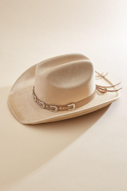 Versona buckle embellished band cowboy hat LIGHT_TAUPE