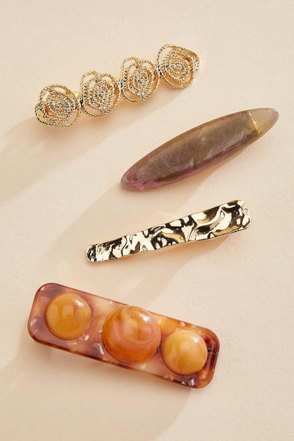 Versona gold lucite alligator hair clip set GOLD