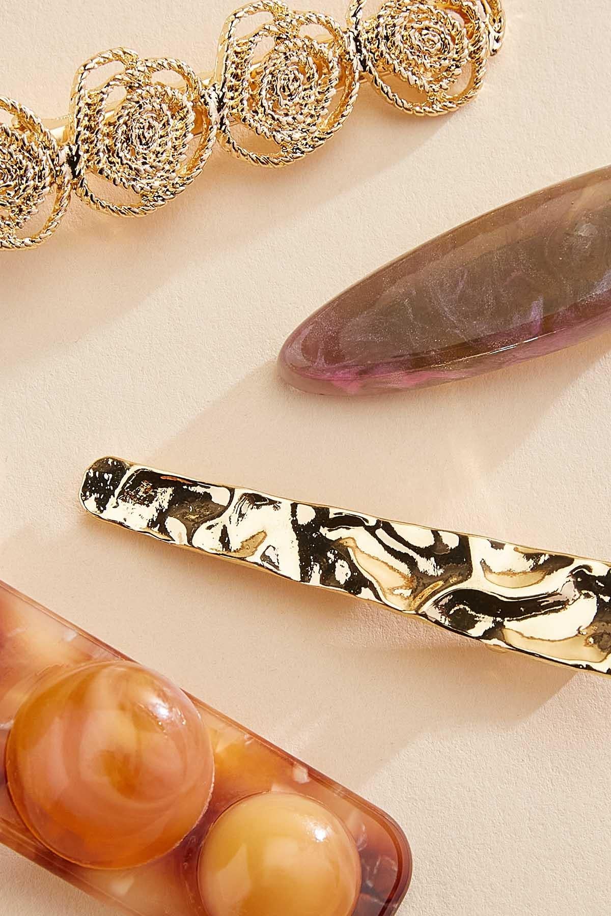 Versona gold lucite alligator hair clip set GOLD