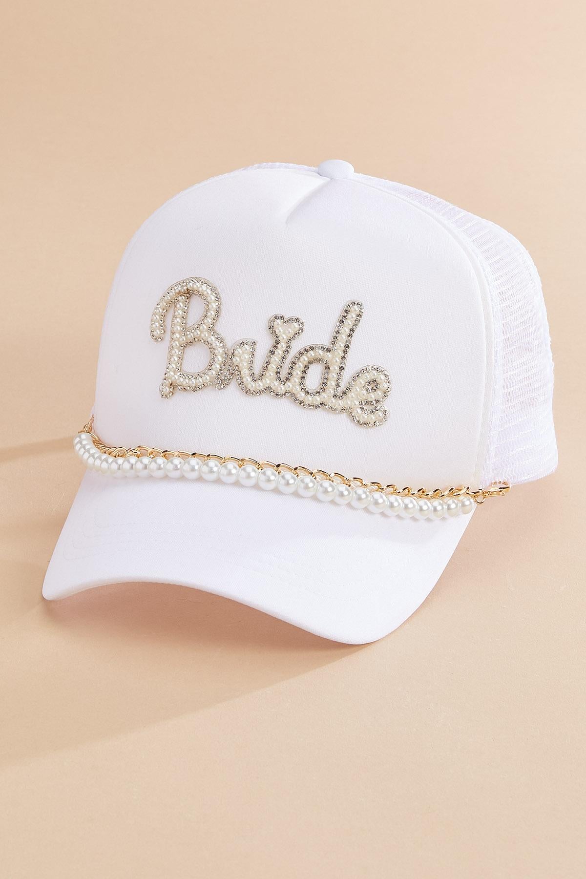 Versona bride pearl chain trucker hat WHITE