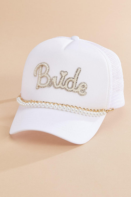 Versona bride pearl chain trucker hat WHITE