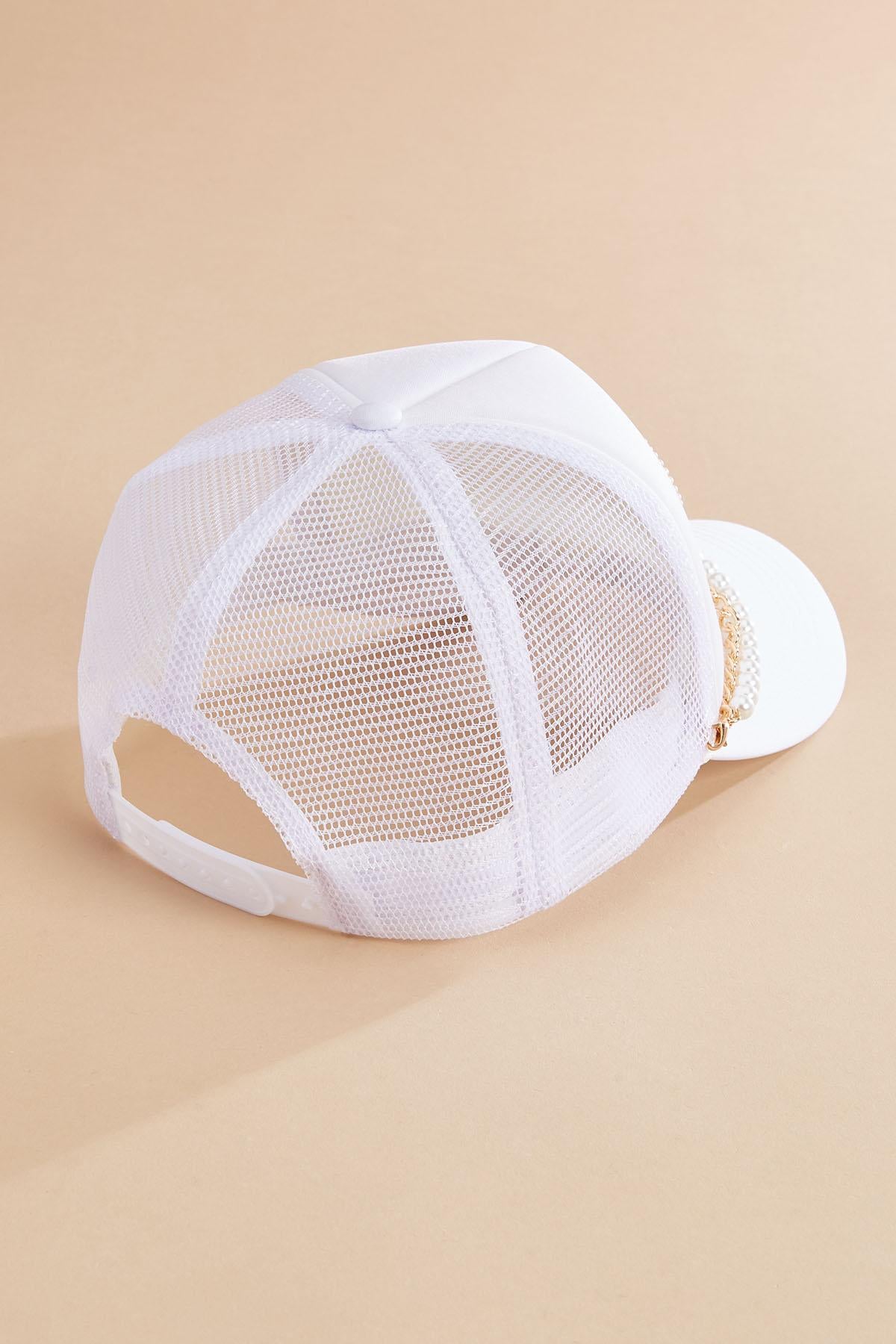 Versona bride pearl chain trucker hat WHITE