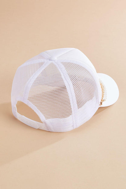 Versona bride pearl chain trucker hat WHITE