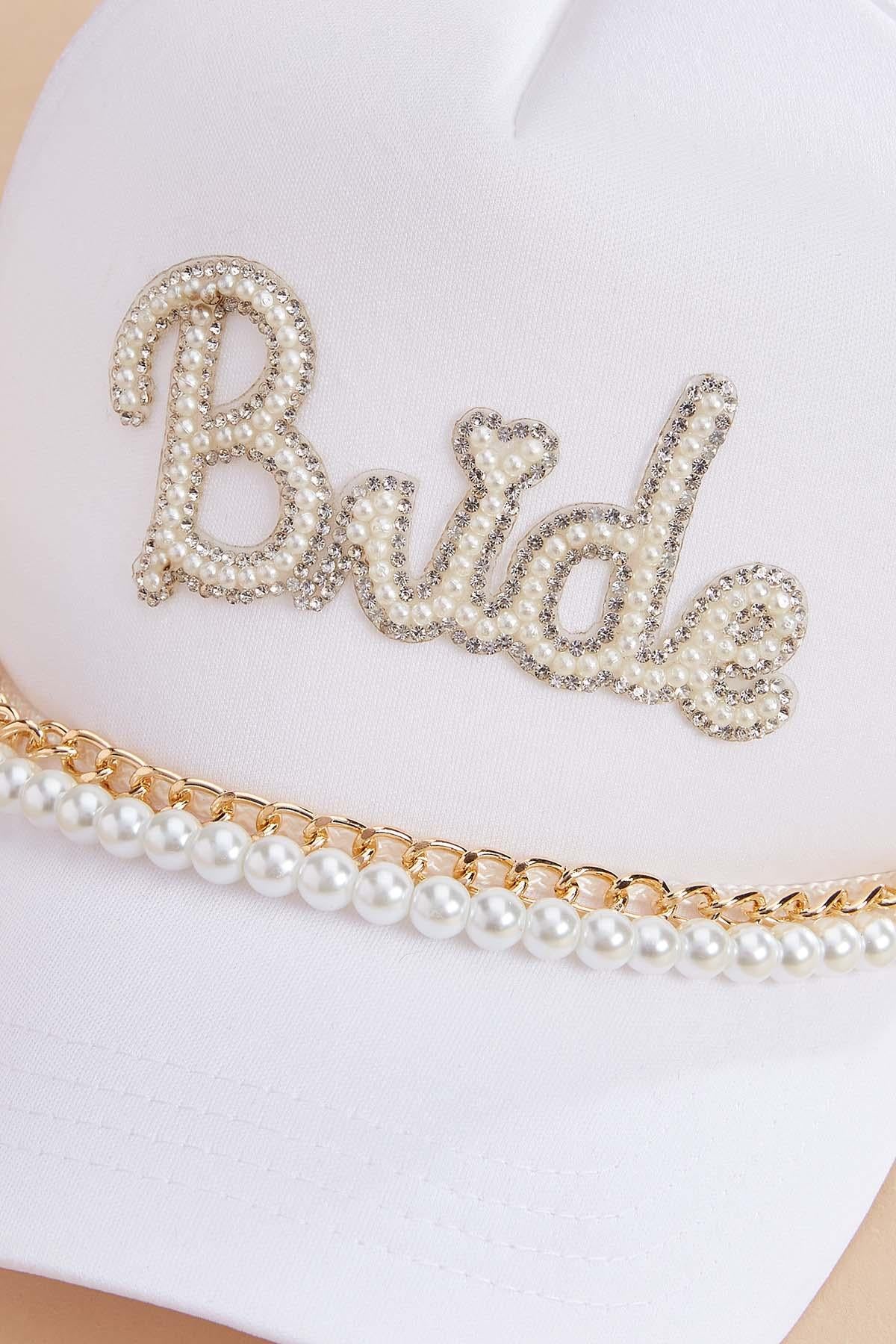 Versona bride pearl chain trucker hat WHITE