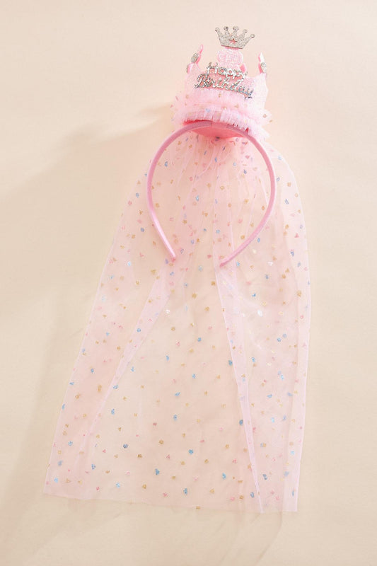 Versona birthday princess crown veil headband BUBBLEGUM