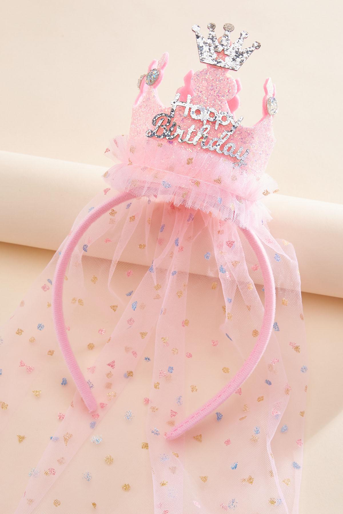 Versona birthday princess crown veil headband BUBBLEGUM
