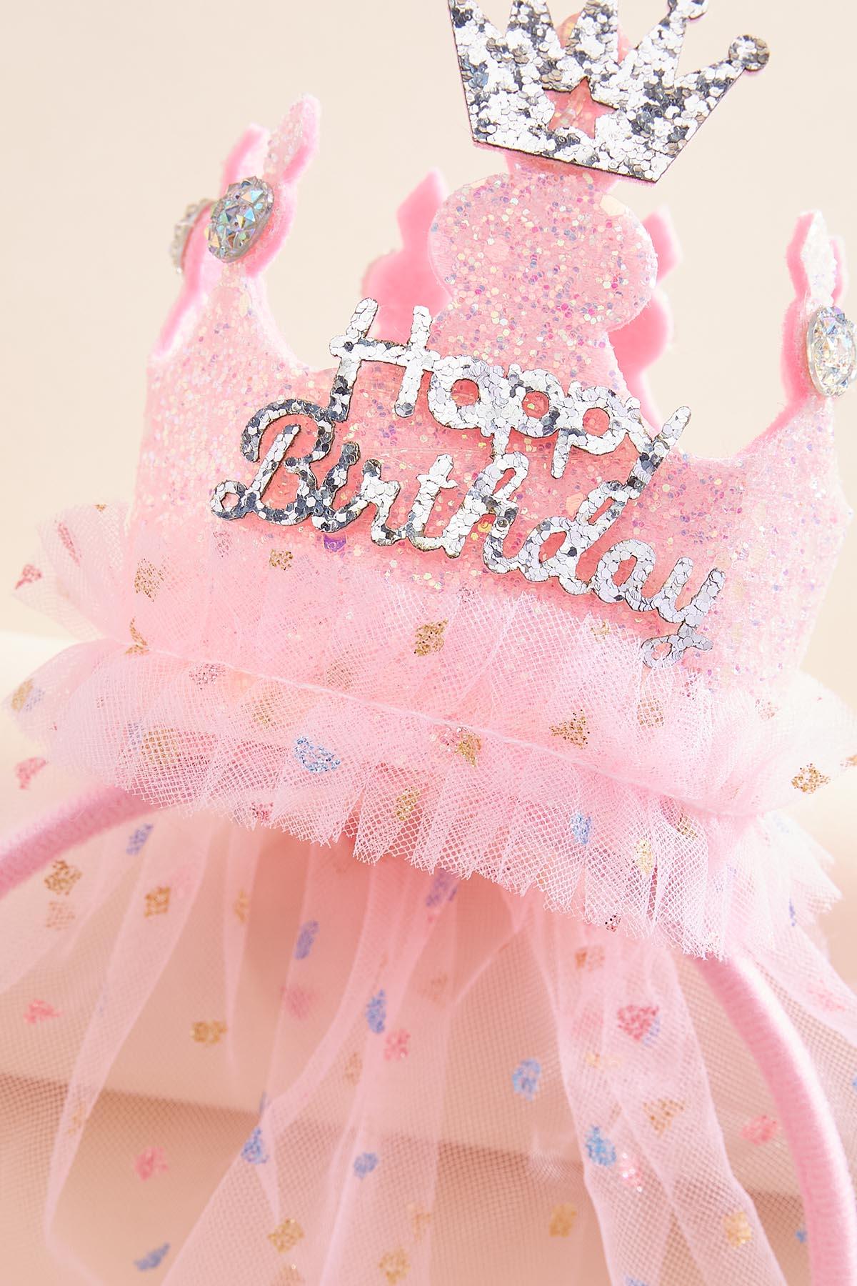 Versona birthday princess crown veil headband BUBBLEGUM
