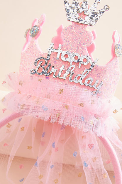 Versona birthday princess crown veil headband BUBBLEGUM