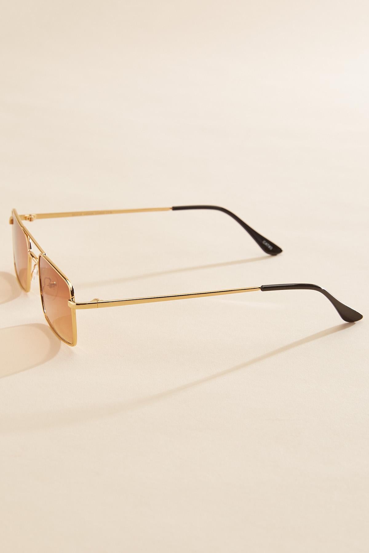 Versona thin gold rectangle aviator sunglasses GOLD