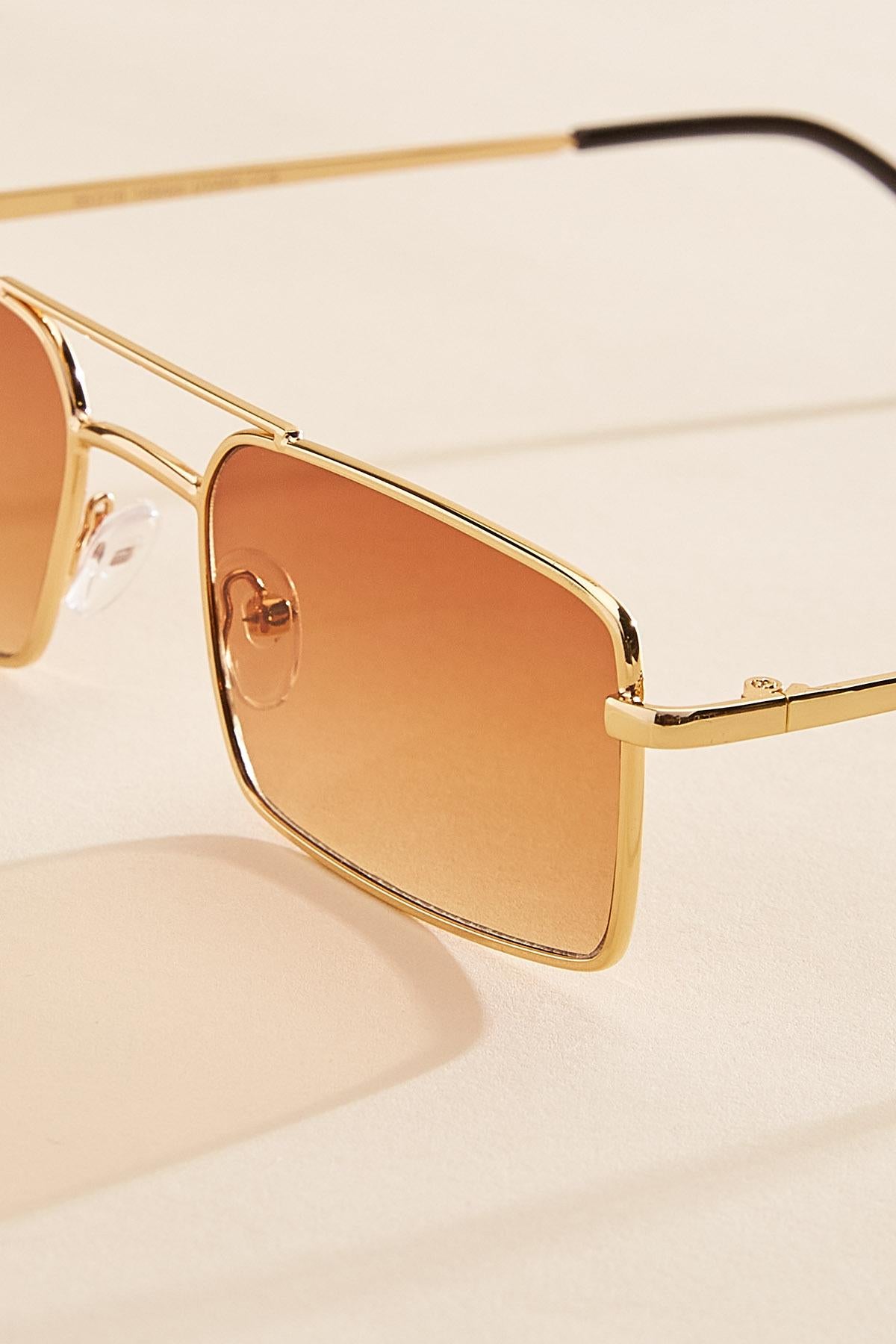Versona thin gold rectangle aviator sunglasses GOLD