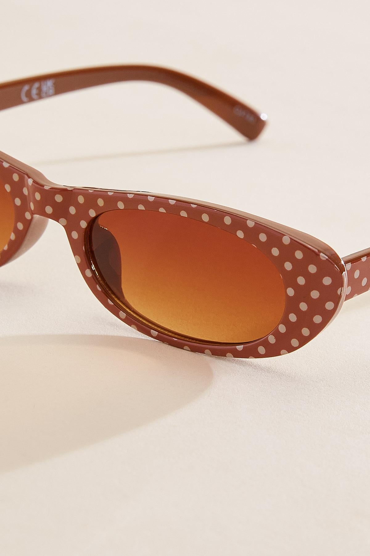 Versona brown polka dotted oval frame sunglasses BROWN