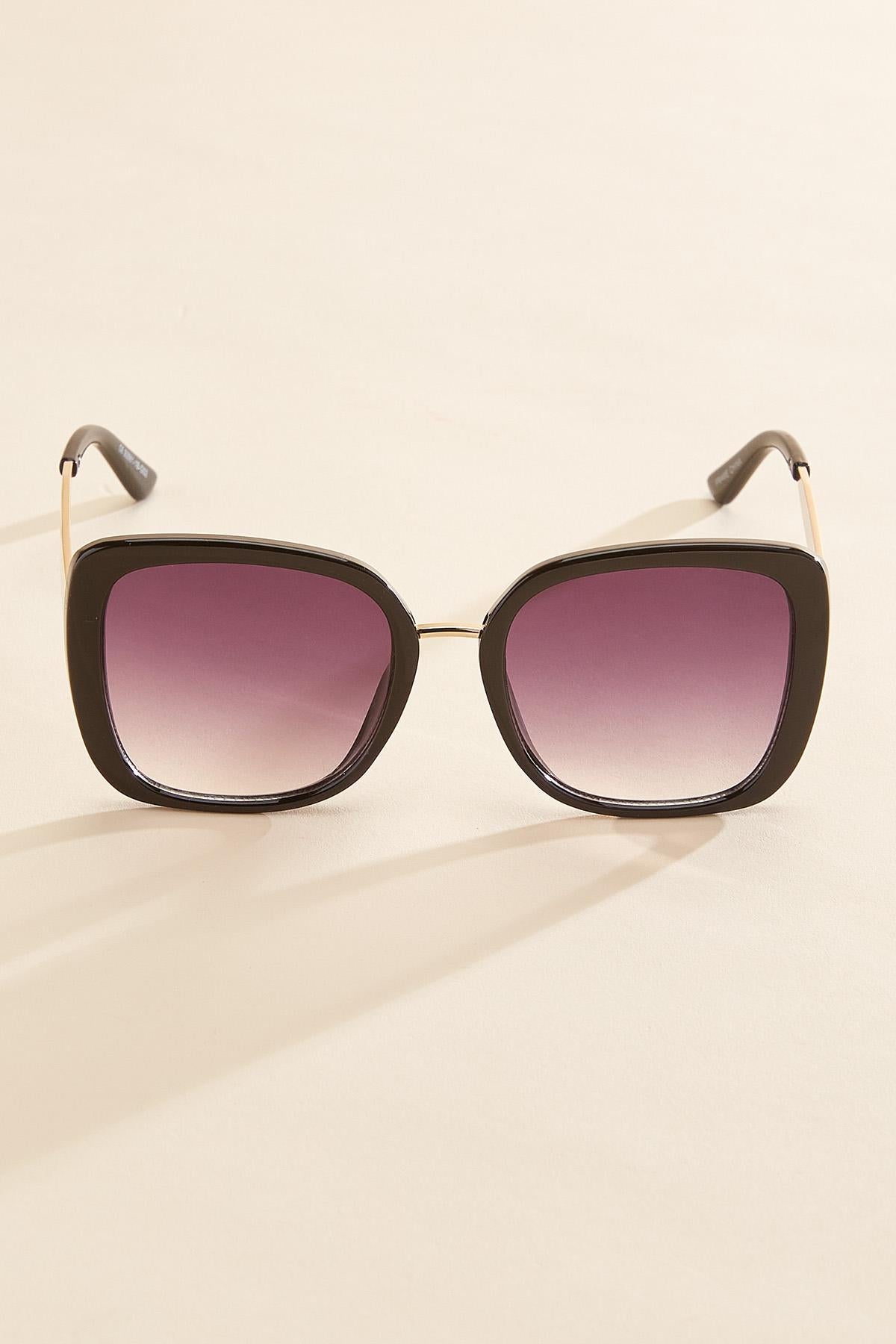 Versona gold arm round frame sunglasses BLACK